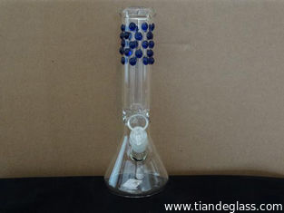 China Ice carb Popular 10 inch Water Bongs with blue glass beads  glass water pipes Wp028 supplier