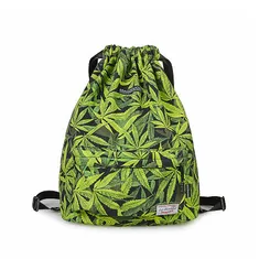 China Drawing Rope Shoulder Bag Marijuana Leaf Backpack Cannabis Weed Bookbag Backpack Waterproof Sports Outdoor Sports Bag supplier