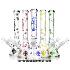 China Ice Catchers Thick Beaker Base Bongs Color Labels Killadelph Water Pipes Dab Oil Rig Bubbler Cannabis Glass Bongs supplier