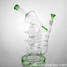 China Huge Recycler Bongs Coil Tube Glass Rudder Percolator Water Pipes Perc Bubbler Pipe with 14mm Glass Bowl supplier