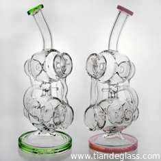 China Bongs Dab Rig Recycler Hookahs Glass Bong Water Pipe With 14mm Bowl Piece Pink Blue Purple supplier