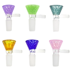 China Thick Glass Bong Slides with Handle Bowl Funnel Male Hourglass Colorful 14mm Smoking Accessories supplier