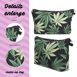 Marijuana Hemp Weed Leaf Cosmetic Makeup Smoke Weed Makeup Bag Storage Bag Pencil Bag Case Clutch Pouch Purse Zipper Han supplier