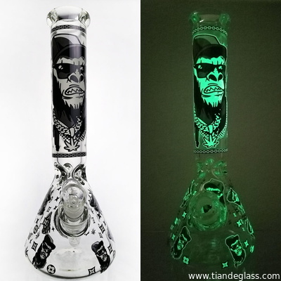 Bong Glass Water Pipe Hookah 9mm 14inch Bongs With Luminous Stickers supplier