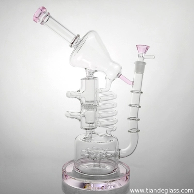 Huge Recycler Bongs Coil Tube Glass Rudder Percolator Water Pipes Perc Bubbler Pipe with 14mm Glass Bowl supplier