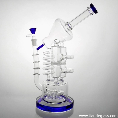 Huge Recycler Bongs Coil Tube Glass Rudder Percolator Water Pipes Perc Bubbler Pipe with 14mm Glass Bowl supplier