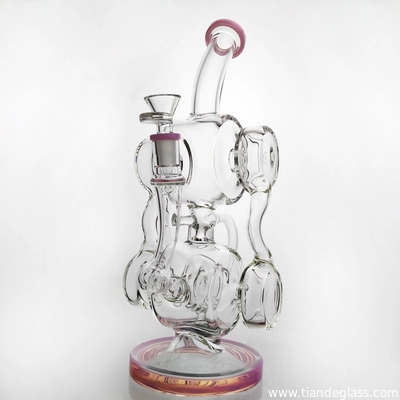 Bongs Dab Rig Recycler Hookahs Glass Bong Water Pipe With 14mm Bowl Piece Pink Blue Purple supplier