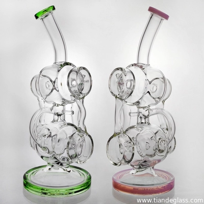 Bongs Dab Rig Recycler Hookahs Glass Bong Water Pipe With 14mm Bowl Piece Pink Blue Purple supplier